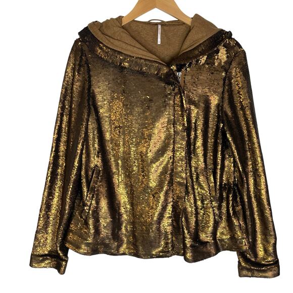FREE PEOPLE Women’s Terra Cooper Sequined Hooded Jacket size medium - Picture 4 of 10